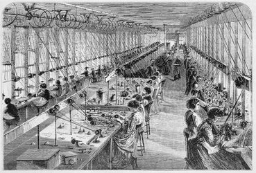 Femmes dans une usine de montres à Waltham, Massachusetts, 1870